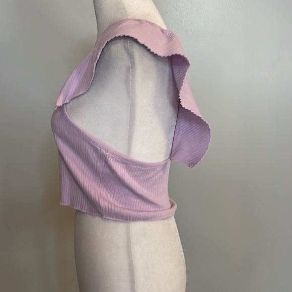 [ZARA] Light Purple Ribbed Ruffle Crop Top - Size Medium - Picture 2 of 4
